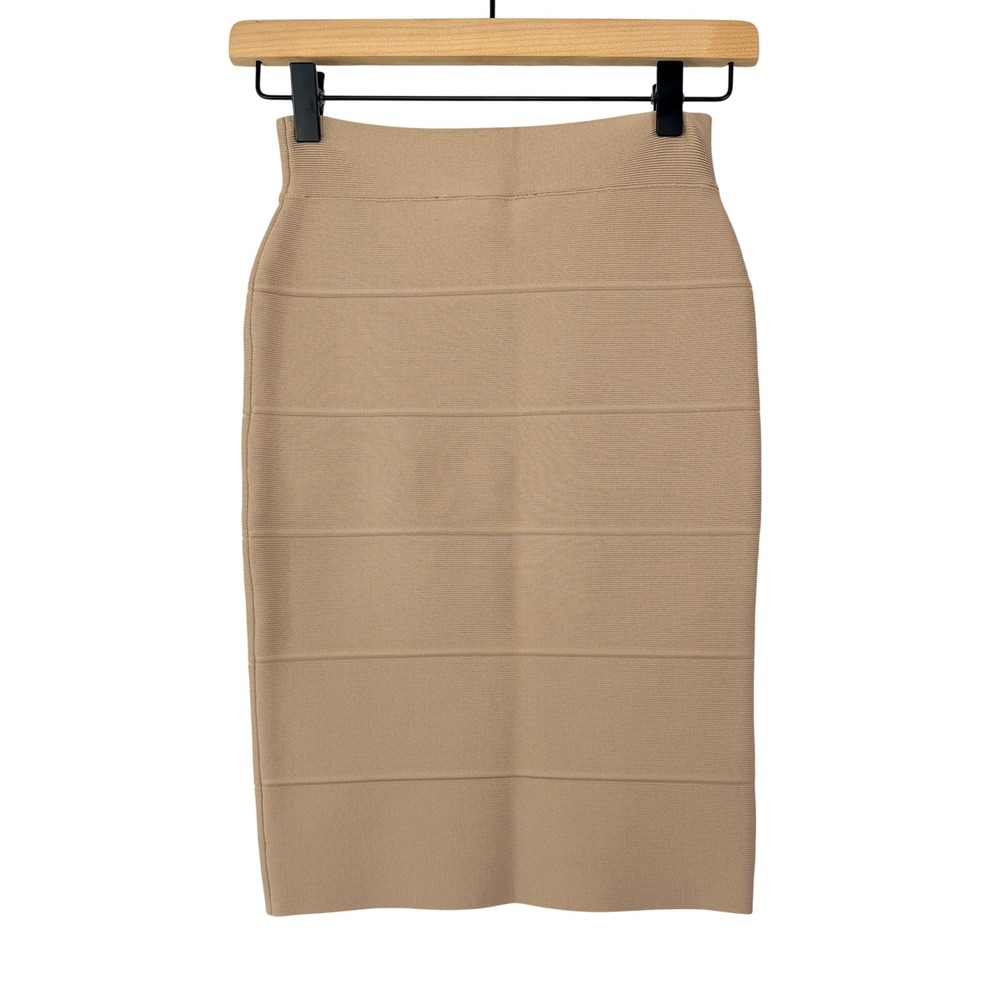 BCBGMAXAZRIA Atelier Tan Bandage Knit Bodycon Sculpting Pencil Skirt XXS‎